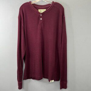 Thermal Henley Shirt XL Men Burgundy Wine Waffle Weave Long Sleeve Pullover Y2K